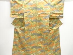 未使用品　雲取りに花唐草模様上代紬着物